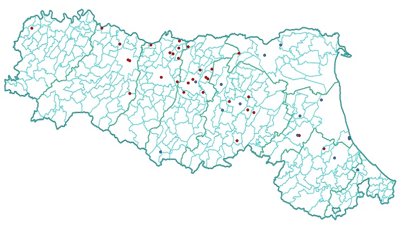 mappa dei centri del riuso in Emilia-Romagna